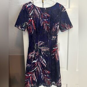 Badgley Mischka Blue and Pink Sheath Mini Dress